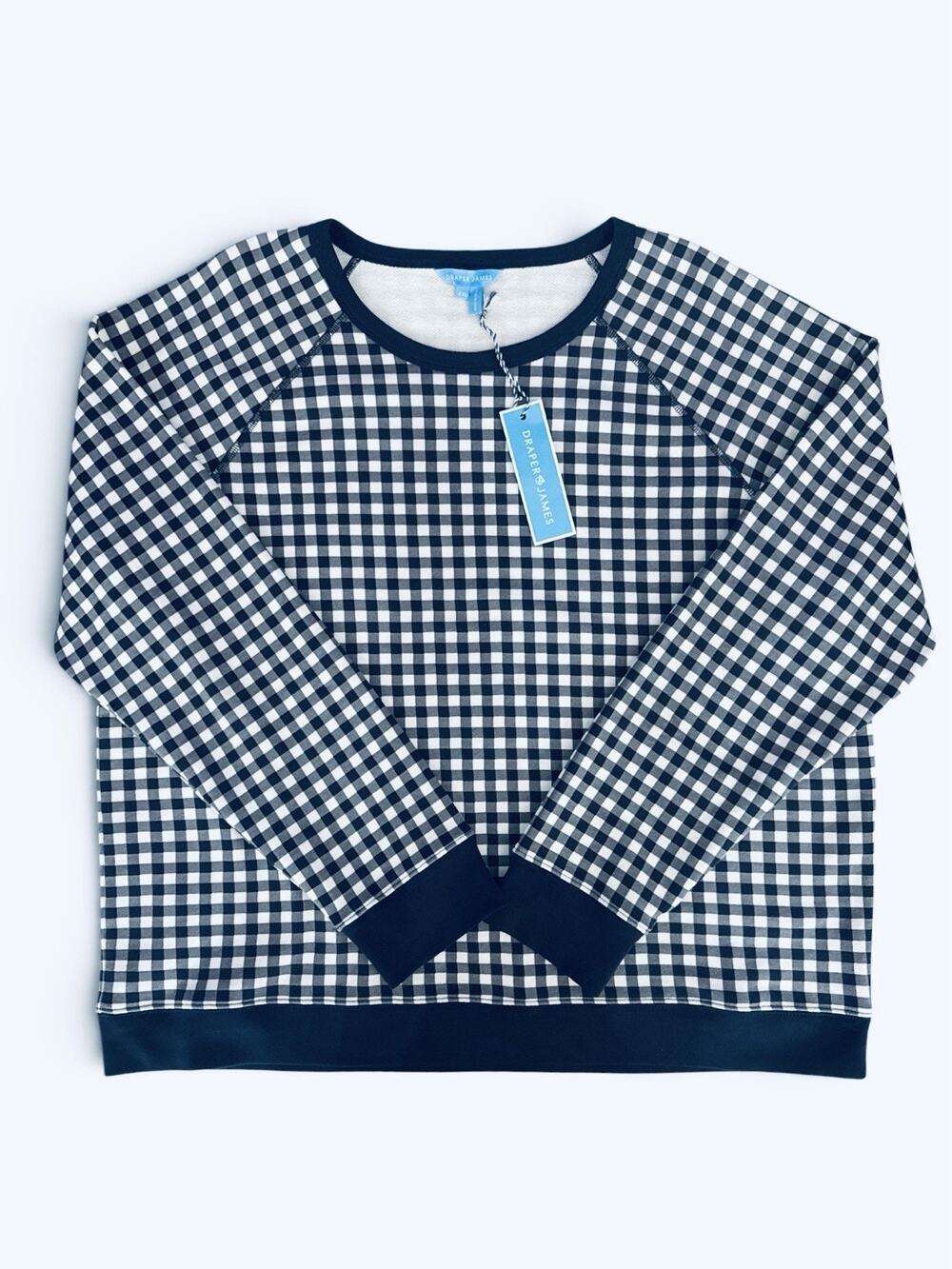 Draper James Natalie Sweatshirt Blue White Gingham Check Longsleeve Womens XXL